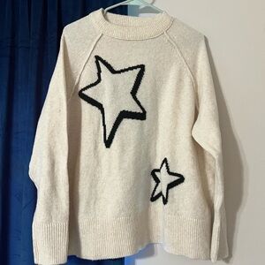 aerie Cream Sweater with Black Star Motif